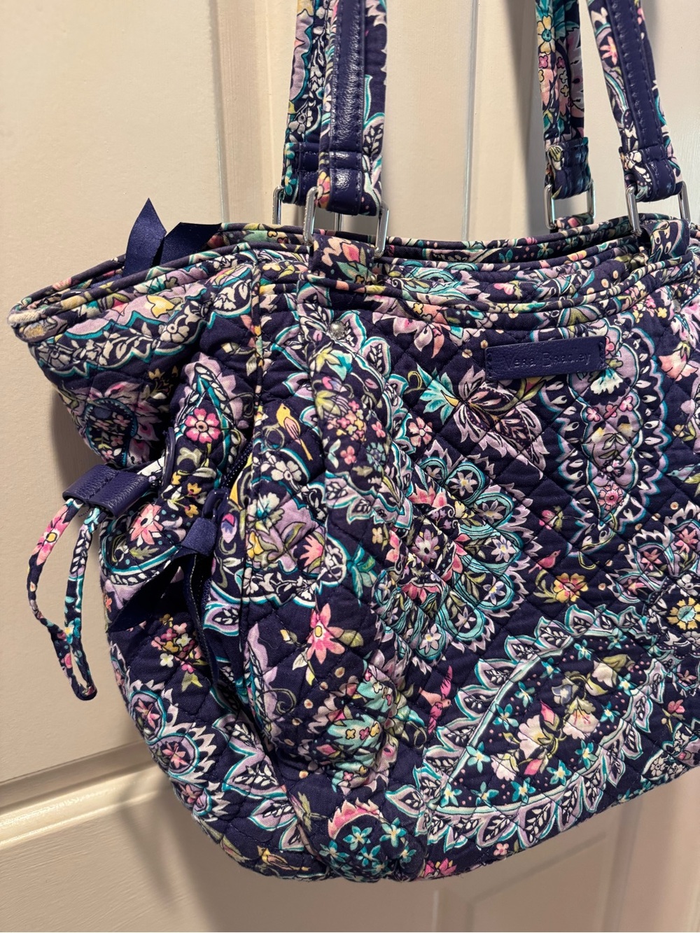 Vera Bradley Navy Paisley Quilted Tote with Turquoise & Purple Accents - Picture 3 of 9
